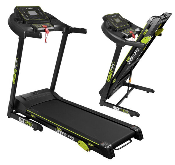 LIFEFIT TM3300 Elektrische Loopband – 3 PK Motor, Snelheden 0,8-17 km/u, 3 Niveaus Kanteling, 115x41,5 cm Loopvlak, 5" LCD-Scherm, BODYFAT-Programma, Bluetooth & Borstband, Opvouwbaar met USB-aansluiting - Afbeelding 2