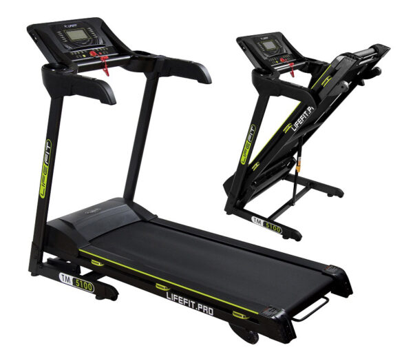 LIFEFIT TM5100 Elektrische Loopband – 4 PK Motor, Snelheden 0,8-19 km/u, 0-15% Automatische Kanteling, 112x42 cm Loopvlak, 5" LCD-Scherm, 48 Programma's, BODYFAT-Test, Opvouwbaar met USB & MP3 - Afbeelding 2