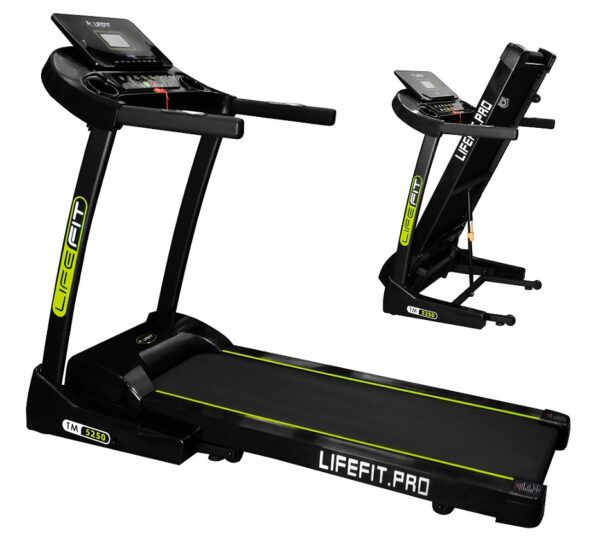 LIFEFIT TM5250 Elektrische Loopband – 3 PK Motor, Automatische Kanteling 15%, 17 km/u Snelheid, LCD-Display, Bluetooth & USB Verbinding, Hydraulisch Opvouwbaar met Accessoires - Afbeelding 2